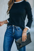 In The Moment White Hem Black Knit Sweater