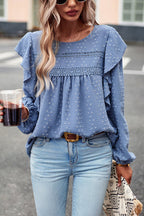 Miss You So Swiss Dot Lace Ruffled Long Sleeve Top