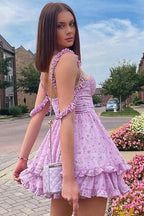 Delightful You Ruffled Floral Print Mini Dress
