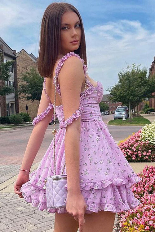 Delightful You Ruffled Floral Print Mini Dress