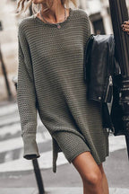 Everyday Radiance Long Sleeve Side Slit Knit Dress -3 Colors