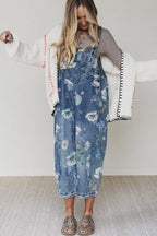 Blushing Radiance Print Denim Sleeveless Jumpsuit