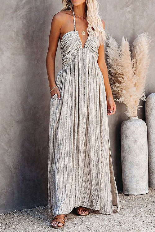 Lost To Affection Stripes Backless Maxi Dress