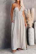Lost To Affection Stripes Backless Maxi Dress
