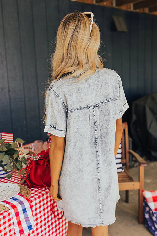 Festival Mood Light Wash Short Sleeve Denim Dress