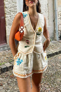 Summer Love Story Floral Embroidered Sleeveless Suit