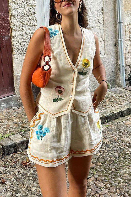 Summer Love Story Floral Embroidered Sleeveless Suit