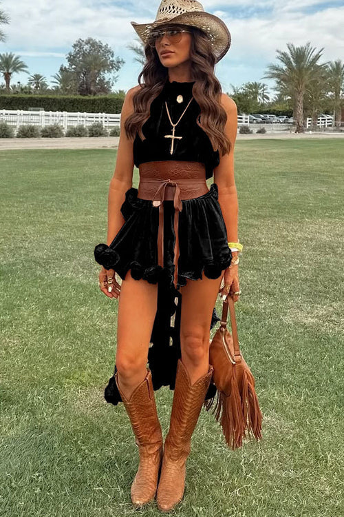 Delightful Potential Ruffled Sleeveless Chiffon Suit