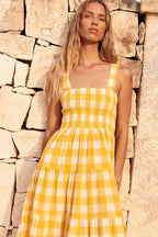 Dance With Me Plaid Print Babydoll Maxi Dress