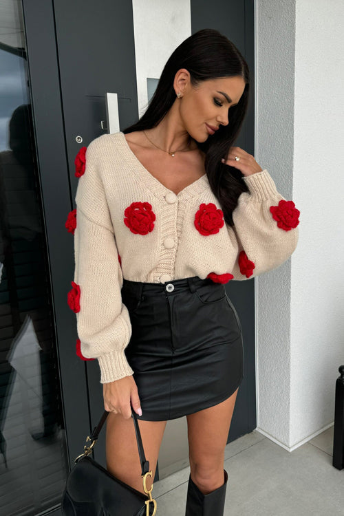 Precious Look 3D Flowers Knit Cardigan Sweater