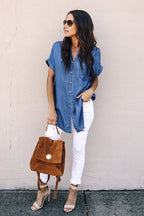 Escape With Me Denim Short Sleeve Shirt