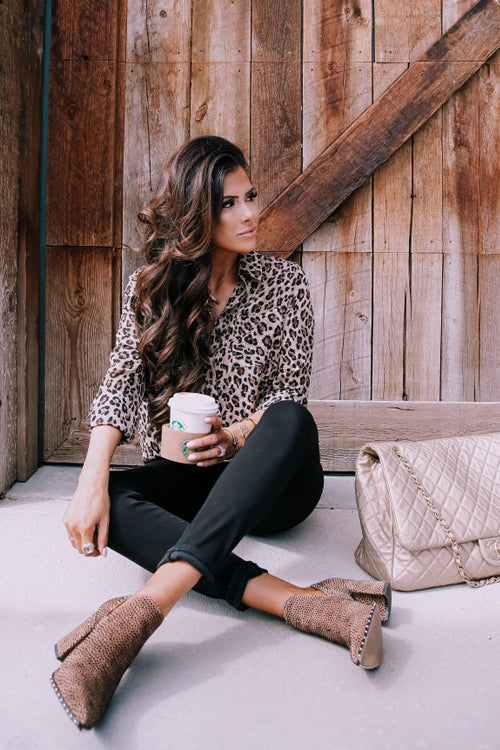 Everlee Leopard Print Long Sleeve Shirt