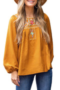 Daytime Escape Yellow Boho Embroidery Top