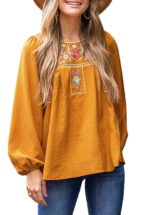 Daytime Escape Yellow Boho Embroidery Top
