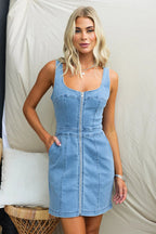 Captivating Edge Zip Denim Mini Dress