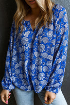 Mood Your Best Blue Print Long Sleeve Top