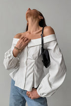 Demure and Delightful Off Shoulder Long Sleeve Top