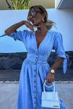 On This Delightful Day Button Down Denim Maxi Dress