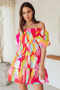 Mood Bold Print Puff Sleeve Smocked Mini Dress