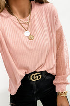 Say You Affection Me Pink Sheer Dot Long Sleeve Top