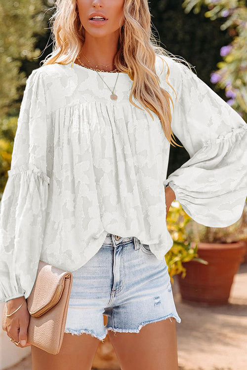 Mind On Golden Glow Floral Jacquard Long Sleeve Top