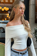 Endearing Appeal Ribbed Knit Off-the-Shoulder Top