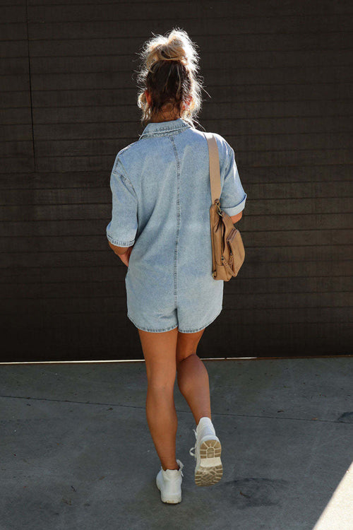 Festival Mood Light Wash Short Sleeve Denim Romper