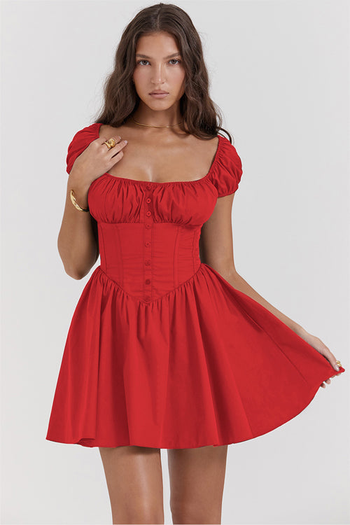 Happiest Hour Puff Sleeves Skater Mini Dress