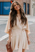 Feminine Affection Cape Short Sleeve Wrap Mini Dress