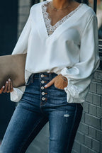 Date Evening Out Lace Balloon Sleeve Top