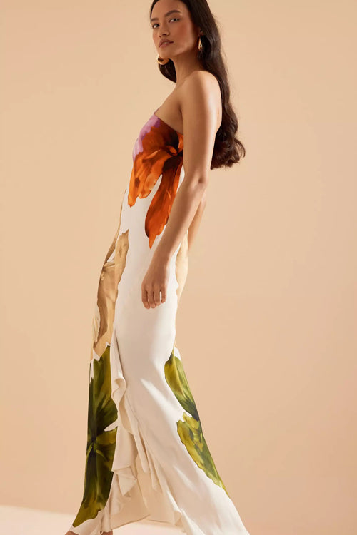 Compelling Romance-Inspired One Shoulder Floral Print Maxi Dress