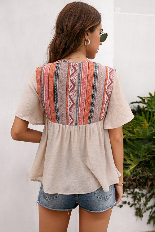 Close Connection Boho Printed Short Sleeve Top