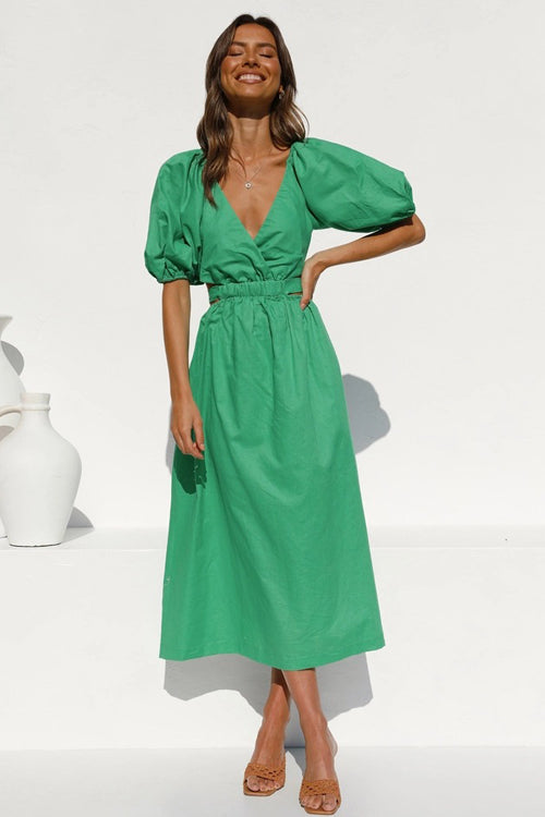In Affection Forever Puff Sleeve Cutout Midi Dress