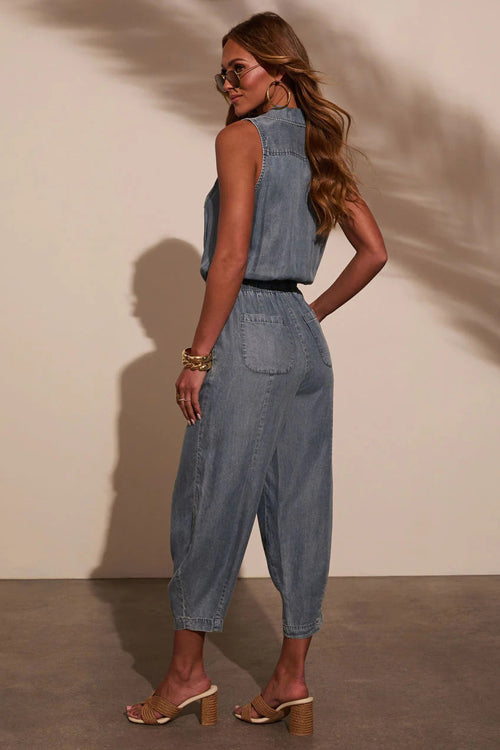 Breezy Sophistication Denim Sleeveless Jumpsuit
