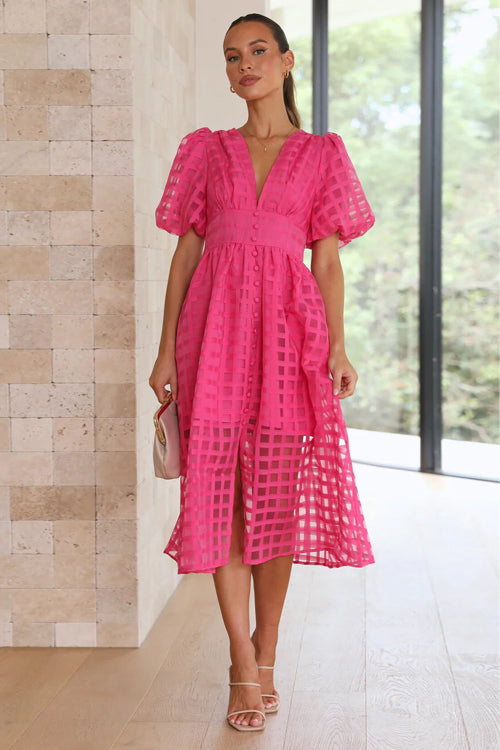 Garden Of Love Story Puff Sleeve Midi Dress - 9 Colors