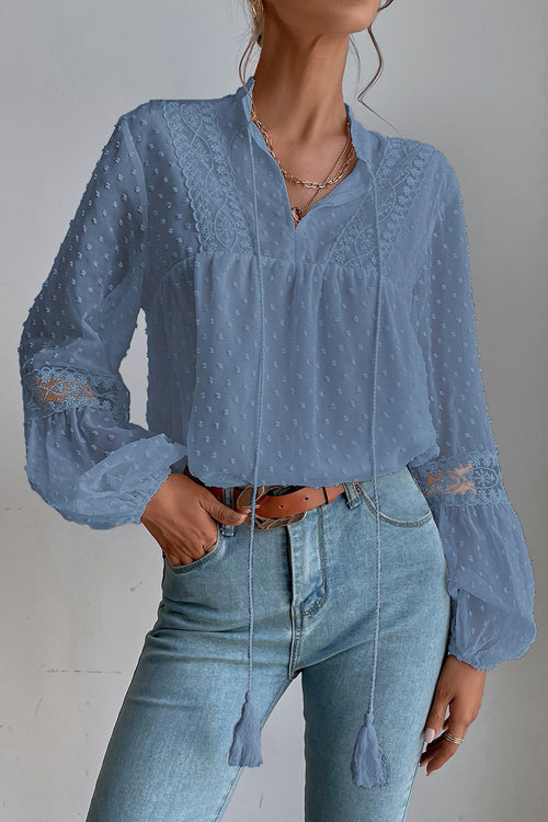Charming New Day Lace Swiss Dot Long Sleeve Top