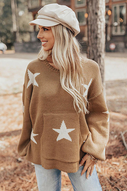 Now Is The Time Khaki Star Knit Sweater