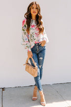 Delightful And Polished Floral Print Smocked Top