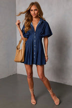 Simply Radiant Short Sleeves Denim Mini Dress