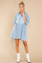 Simply The Affection Denim Puff Sleeve Babydoll Mini Dress
