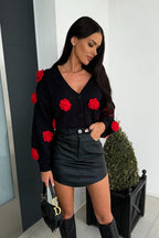 Precious Look 3D Flowers Knit Cardigan Sweater