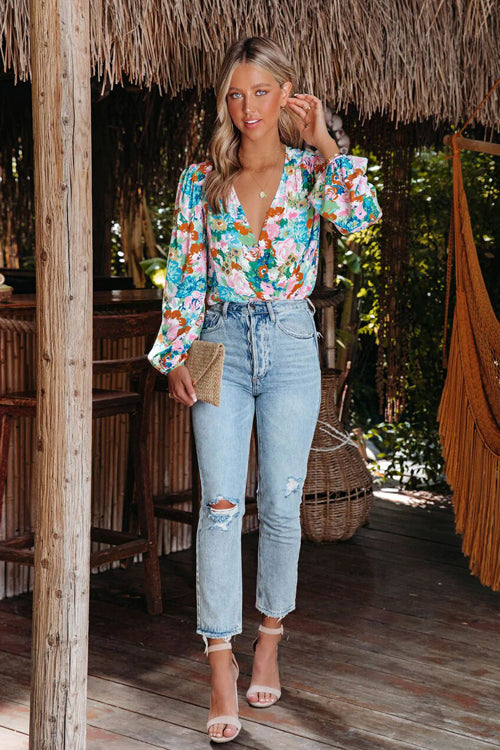 Blooming Season Floral Print Wrap Bodysuit