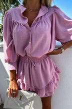 You Got This Button Ruffled Short Sleeve Suit