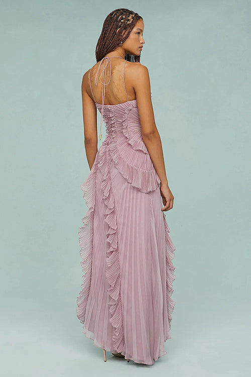 Blissful Hues Halter Neck Pleated Maxi Dress