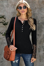 In The Spotlight Ribbed Lace Long Sleeve Top