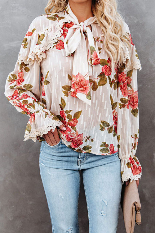 Beloved Reverie Lace Up Floral Print Top