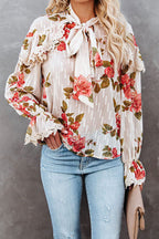 Beloved Reverie Lace Up Floral Print Top