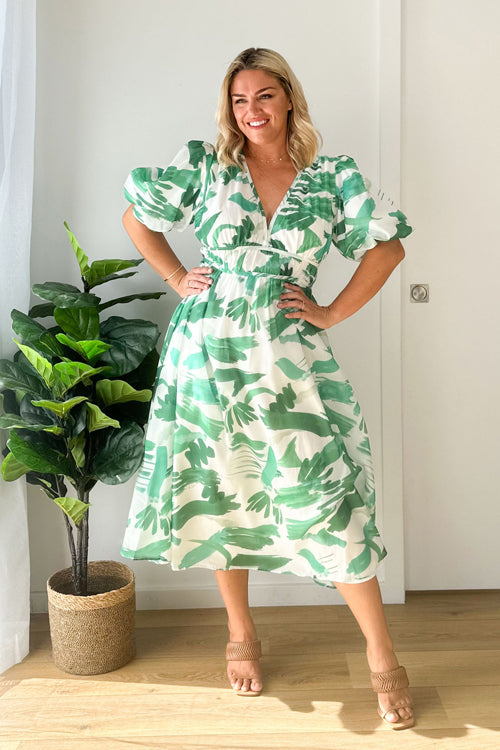 Real Affection Print Puff Sleeve Maxi Dress
