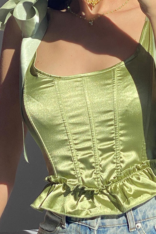 Completely Delighted Green Bowknot Bustier Corset Crop Top