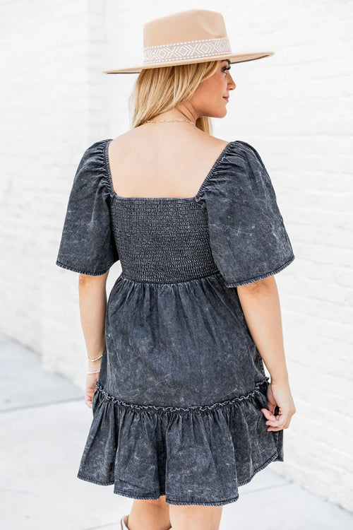 Delightful Charmer Smocked Denim Mini Dress
